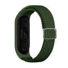 Xiaomi Mi Band 5 uyumlu Kordon Örgü Loop Kayış Metal Tokalı Bileklik Elastik Ayarlanabilir Koyu Yeşil