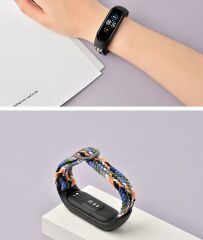 Xiaomi Mi Band 5 uyumlu Kordon Örgü Loop Kayış Metal Tokalı Bileklik Elastik Ayarlanabilir Koyu Yeşil