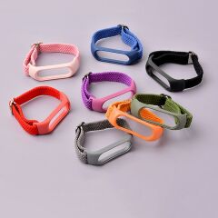 Xiaomi Mi Band 5 uyumlu Kordon Örgü Loop Kayış Metal Tokalı Bileklik Elastik Ayarlanabilir Koyu Yeşil
