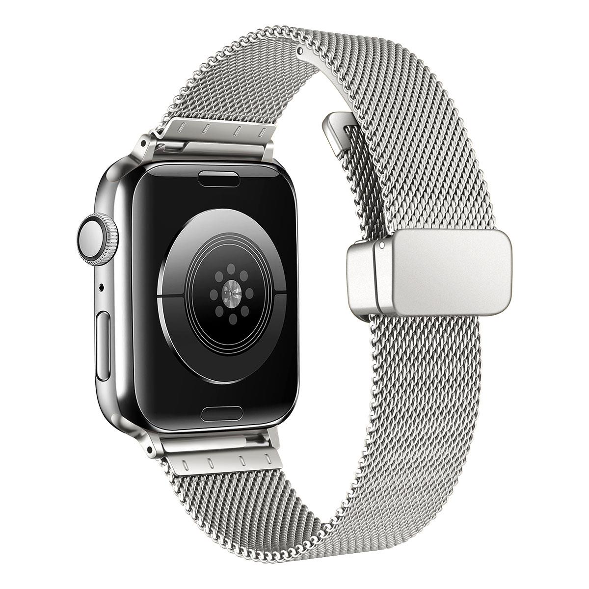Apple Watch 10 46 mm Uyumlu Hasır Metal Kordon Magnetik D Tokalı Tel Örgü Kayış Mıknatıslı Toka