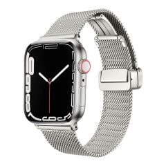 Apple Watch 10 46 mm Uyumlu Hasır Metal Kordon Magnetik D Tokalı Tel Örgü Kayış Mıknatıslı Toka