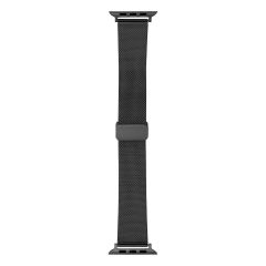 Apple Watch 10 46 mm Uyumlu Hasır Metal Kordon Magnetik D Tokalı Tel Örgü Kayış Mıknatıslı Toka Siyah