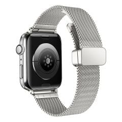 Apple Watch 10 42 mm Uyumlu Hasır Metal Kordon Magnetik D Tokalı Tel Örgü Kayış Mıknatıslı Toka