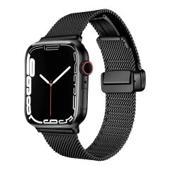 Apple Watch 10 42 mm Uyumlu Hasır Metal Kordon Magnetik D Tokalı Tel Örgü Kayış Mıknatıslı Toka