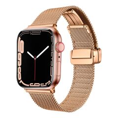 Apple Watch 10 42 mm Uyumlu Hasır Metal Kordon Magnetik D Tokalı Tel Örgü Kayış Mıknatıslı Toka