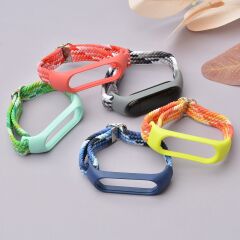 Xiaomi Mi Band 4 uyumlu Kordon Örgü Loop Kayış Metal Tokalı Bileklik Elastik Ayarlanabilir Pembe