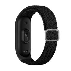 Xiaomi Mi Band 4 uyumlu Kordon Örgü Loop Kayış Metal Tokalı Bileklik Elastik Ayarlanabilir Siyah