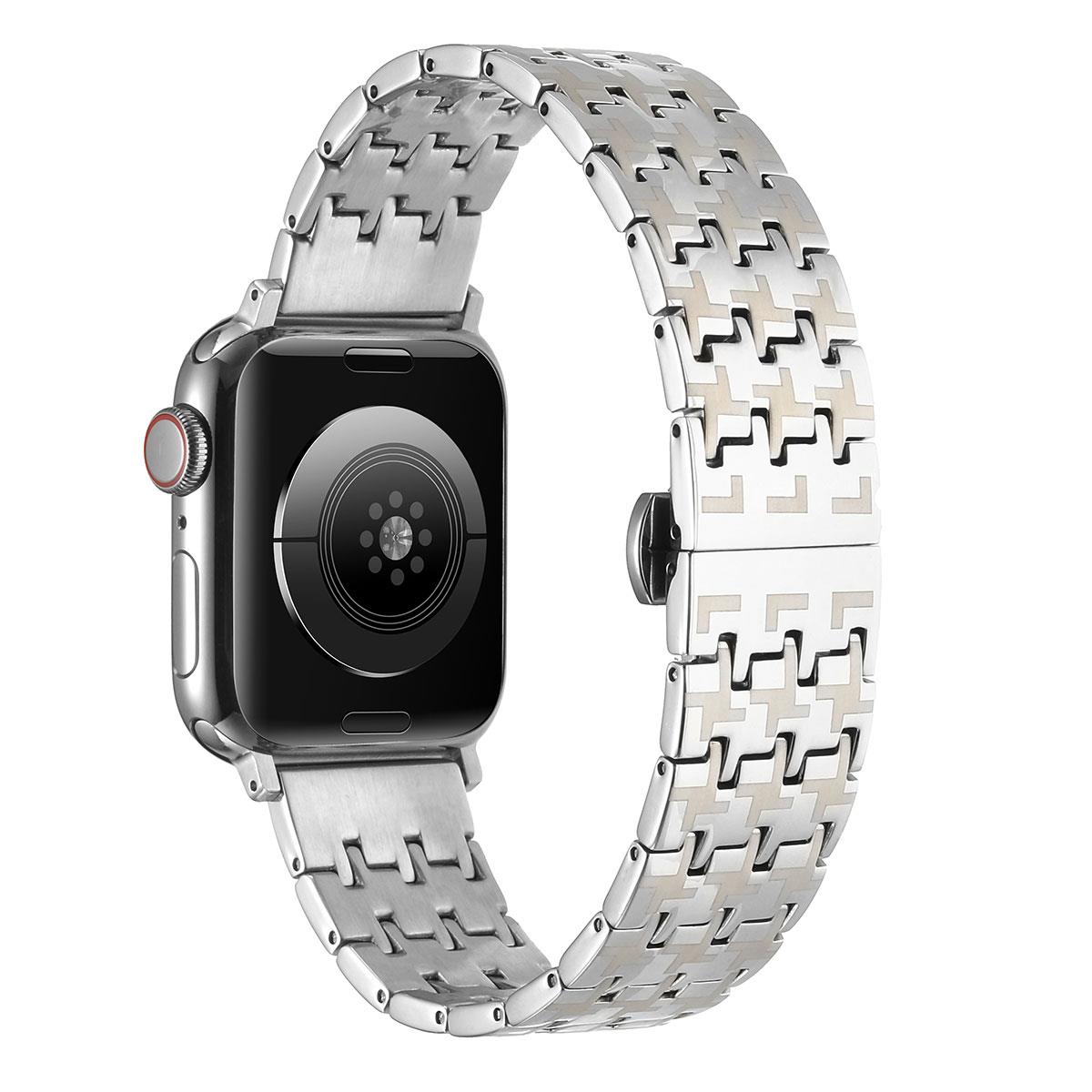 Apple Watch 10 42 mm Metal Kordon Şık Zikzak Tasarım Premium Paslanmaz Çelik Kayış Gümüş