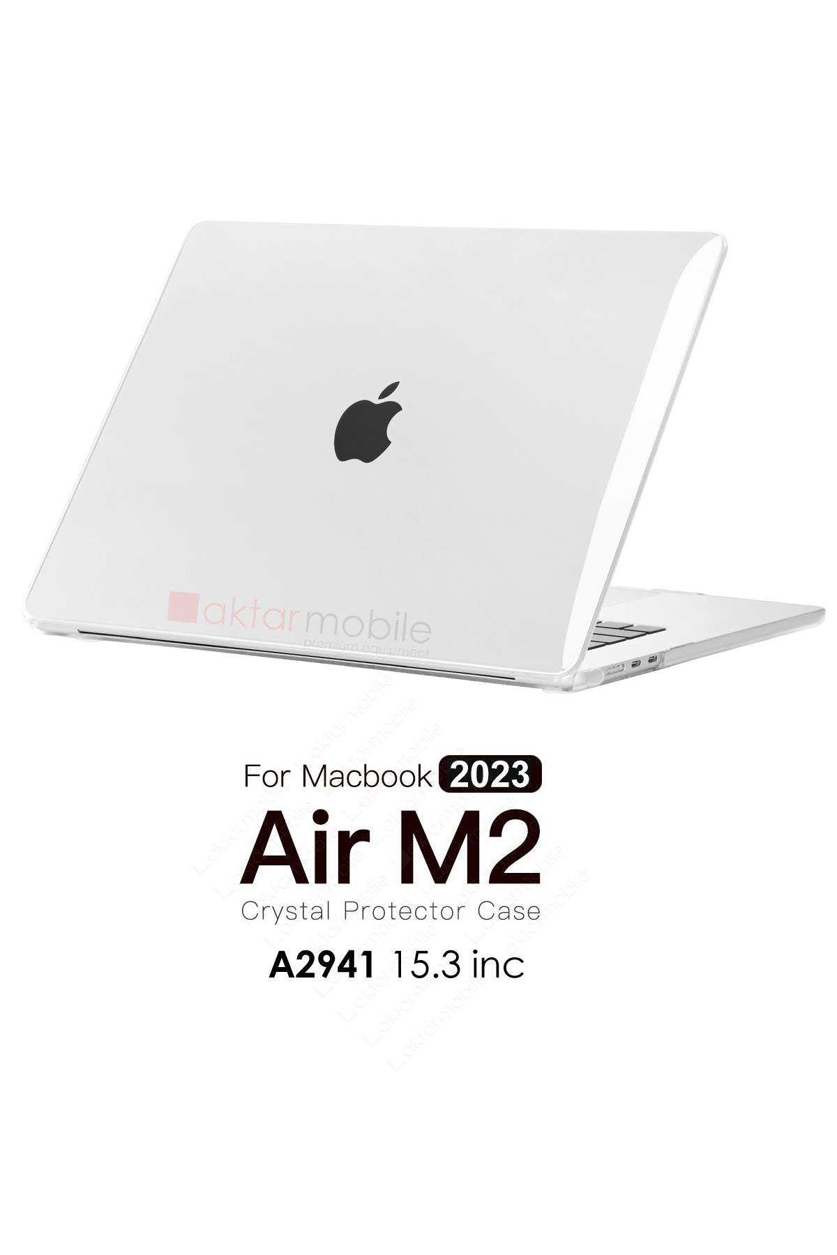 MacBook Air 15 M2 2023 A2941 15.3'' uyumlu Kılıf Koruyucu Kapak Parlak Şeffaf Tasarım Hava Kanallı Şeffaf