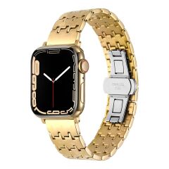 Apple Watch 10 42 mm Metal Kordon Şık Zikzak Tasarım Premium Paslanmaz Çelik Kayış Gold