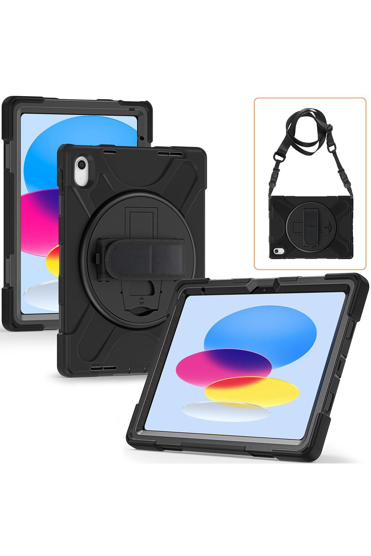 Apple iPad 10. Nesil 2022 10.9'' uyumlu Kılıf Omuz Askılı Tam Koruma Defender Zırh Tank Tablet Kılıfı