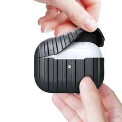 Apple Airpods Pro 2. Nesil Tam Uyumlu Kılıf Hoparlör ve Mikrofon Delikli Kapak Şeritli Bavul Tasarım Siyah
