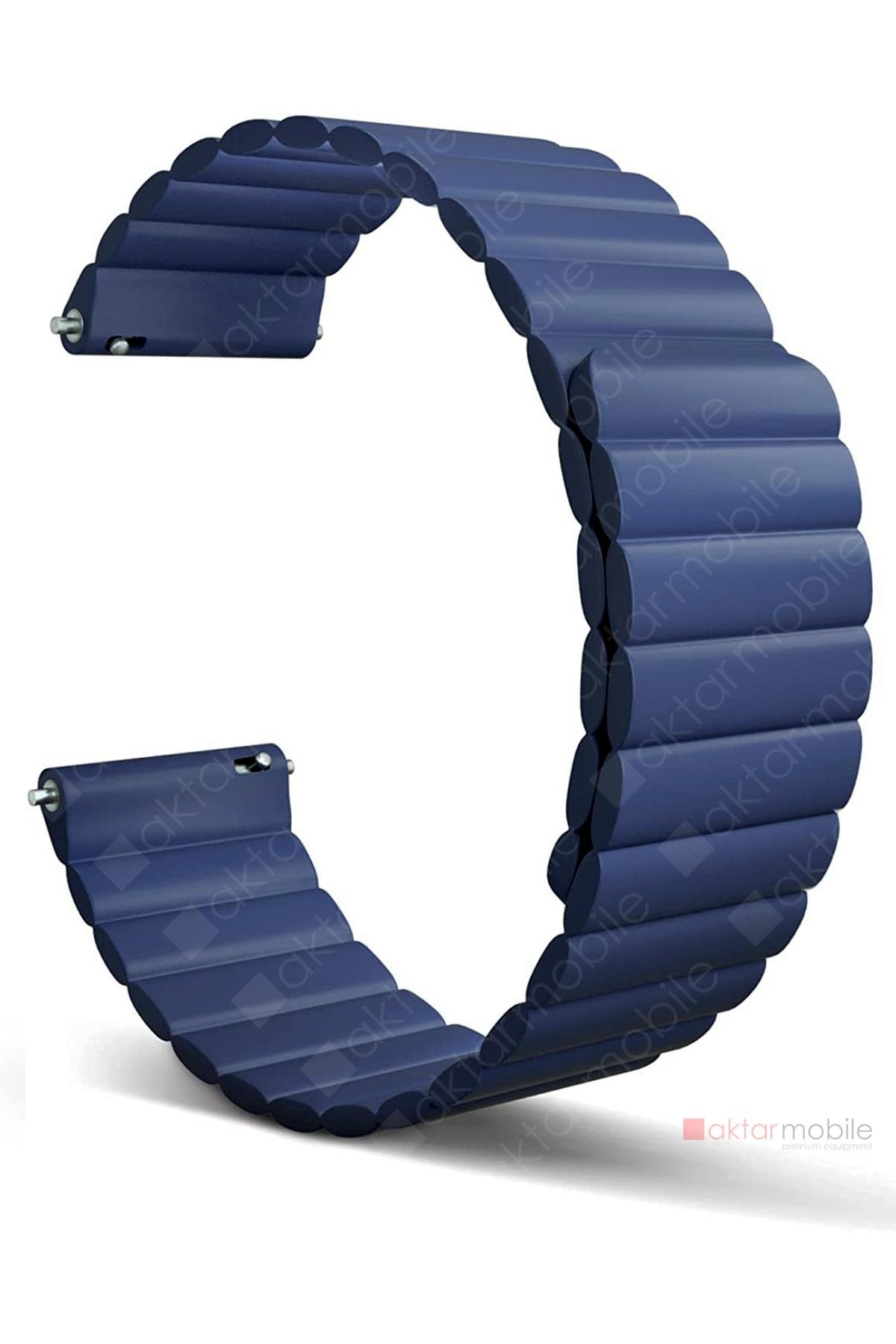 Samsung Gear Sport uyumlu Magnetik Silikon Kordon Çift Renkli Mıknatıslı Premium Kayış Lacivert