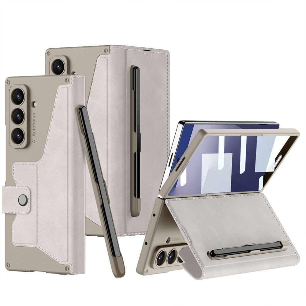 Galaxy Z Fold 7 uyumlu Kapaklı Cüzdan Kartlık Kılıf Standlı Kalemlikli Kamera Korumalı Kapak
