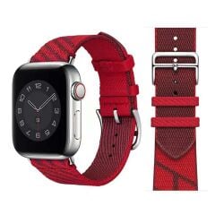 Apple Watch 8 45 mm uyumlu Hermes Hasır Kumaş Kordon Renkli Özgün Tasarım Kayış