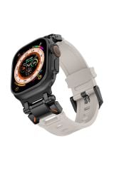 Apple Watch 10 46 mm uyumlu Titanyum Aksamlı Silikon Kordon Luxury Premium Kayış