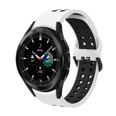 Samsung Galaxy Watch 6 Classic 43 / 47 mm Delikli Silikon Kordon Tam Uyumlu Pim Tasarımı Spor Kayış Beyaz - Siyah