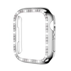 Apple Watch 8 45 mm uyumlu Kasa Koruyucu Taşlı Tasarım Metalik Renk Gövde Koruma (Önü Açık) Gümüş