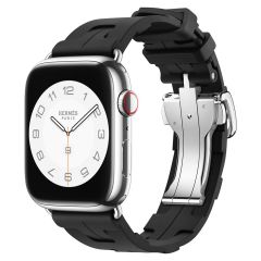 Apple Watch 10 46 mm Uyumlu Spor Silikon Kordon Hermes Kilim Motifli Kayış Katlanabilir Toka