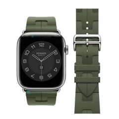 Apple Watch 10 46 mm Uyumlu Spor Silikon Kordon Hermes Kilim Motifli Kayış Katlanabilir Toka