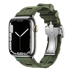 Apple Watch 10 46 mm Uyumlu Spor Silikon Kordon Hermes Kilim Motifli Kayış Katlanabilir Toka