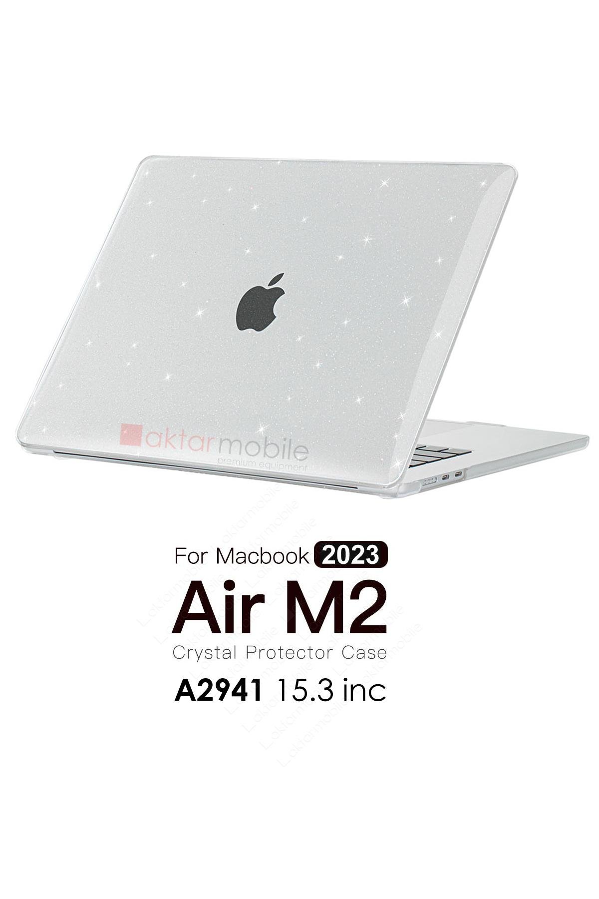 MacBook Air 15 M2 2023 A2941 15.3'' uyumlu Kılıf Simli Parlak Koruyucu Kapak Yaldızlı Hava Kanallı Şeffaf