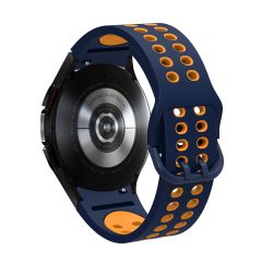 Samsung Galaxy Watch 6 Classic 43 / 47 mm Delikli Silikon Kordon Tam Uyumlu Pim Tasarımı Spor Kayış Lacivert - Turuncu