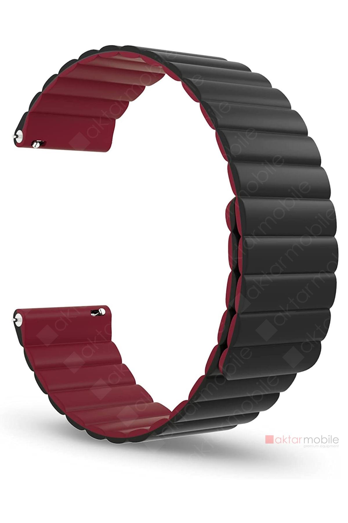 Samsung Galaxy Watch 3 41 mm uyumlu Magnetik Silikon Kordon Çift Renkli Mıknatıslı Premium Kayış Siyah - Mürdüm