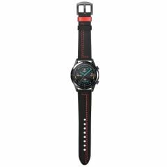 Samsung Galaxy Watch 7 40 / 44 mm Uyumlu Deri Kordon Spor Dikişli Deri Kayış Kahverengi