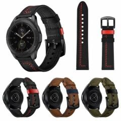 Samsung Galaxy Watch 7 40 / 44 mm Uyumlu Deri Kordon Spor Dikişli Deri Kayış Kahverengi