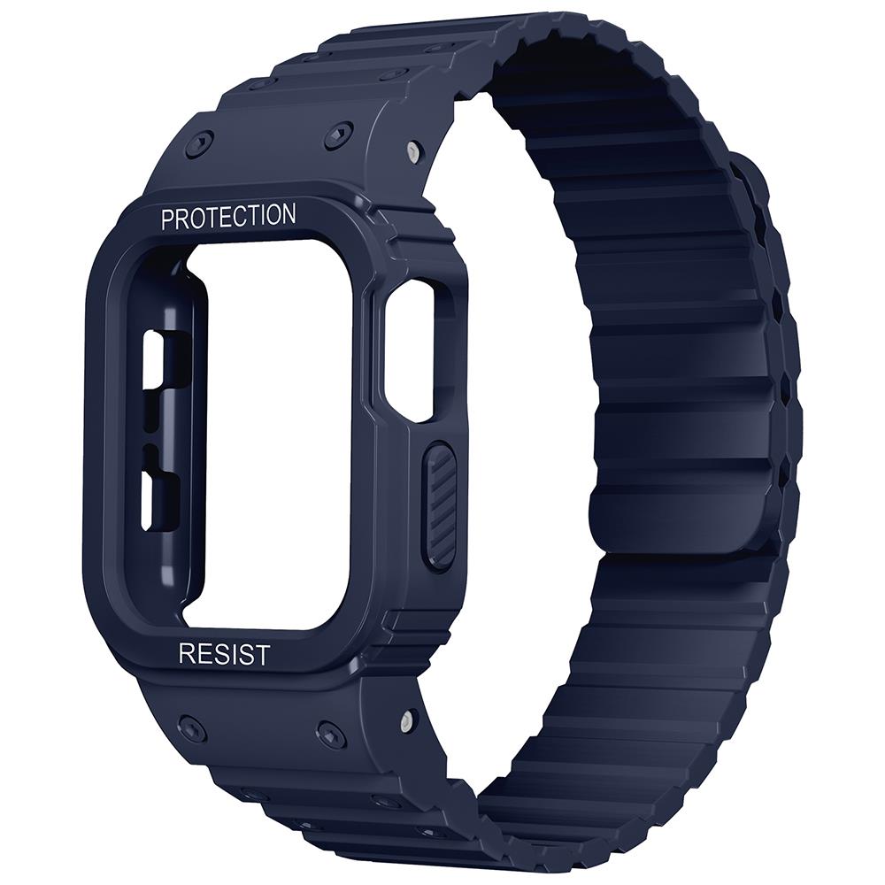 Apple Watch 10 / 11 46 mm uyumlu Magnetik Silikon Kordon & Kasa Koruma 2 in 1 Darbe Emici Kayış Mid Night