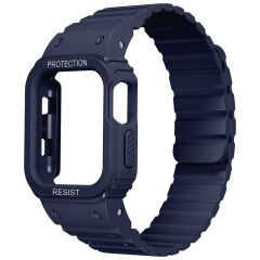 Apple Watch 10 / 11 46 mm uyumlu Magnetik Silikon Kordon & Kasa Koruma 2 in 1 Darbe Emici Kayış Mid Night