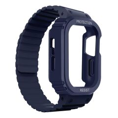 Apple Watch 10 / 11 46 mm uyumlu Magnetik Silikon Kordon & Kasa Koruma 2 in 1 Darbe Emici Kayış Mid Night